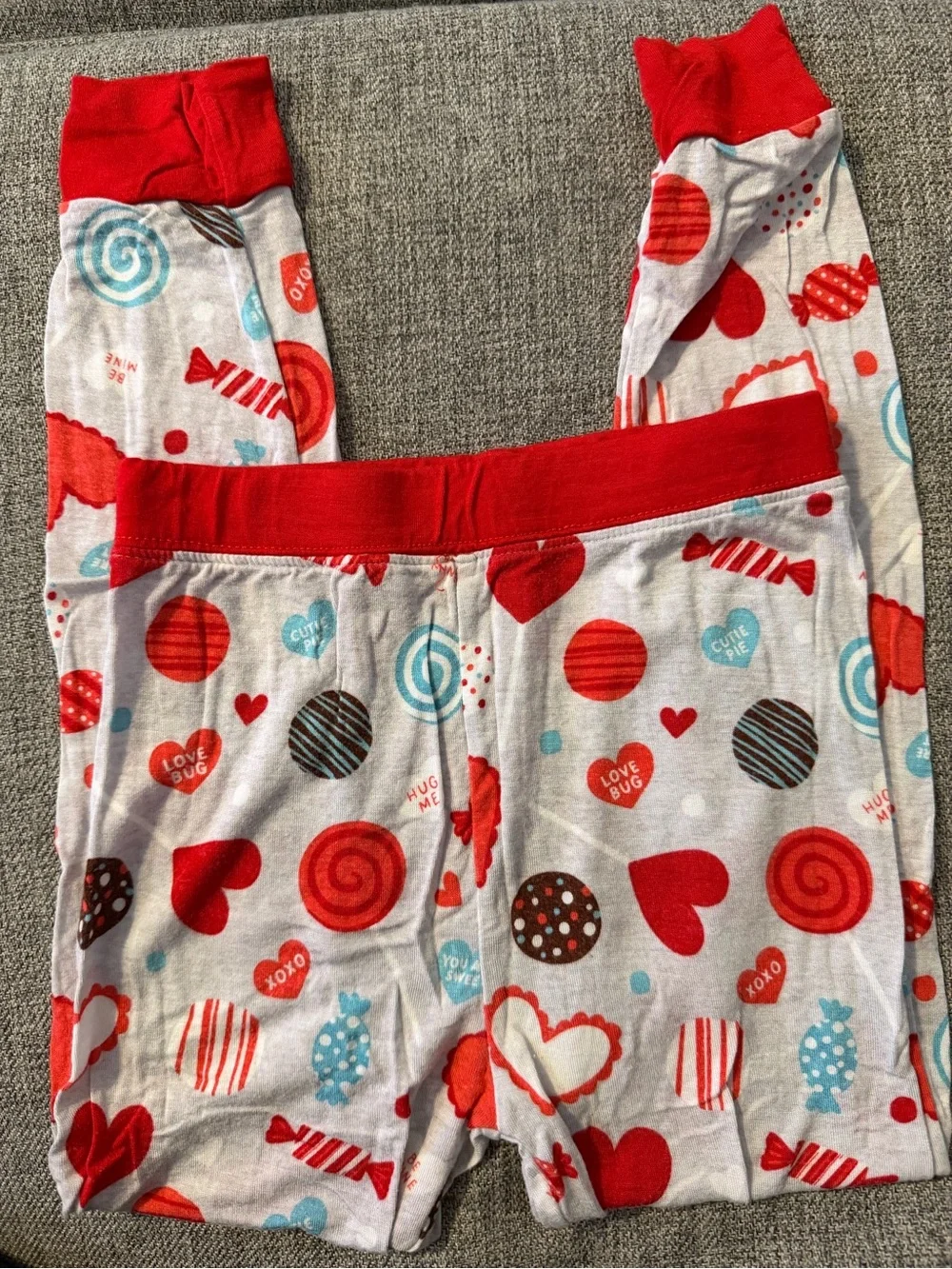 Little Sleepies Red/Gray Heart Candy Cuties Print Pajama Set Bamboo VGUC size 3T